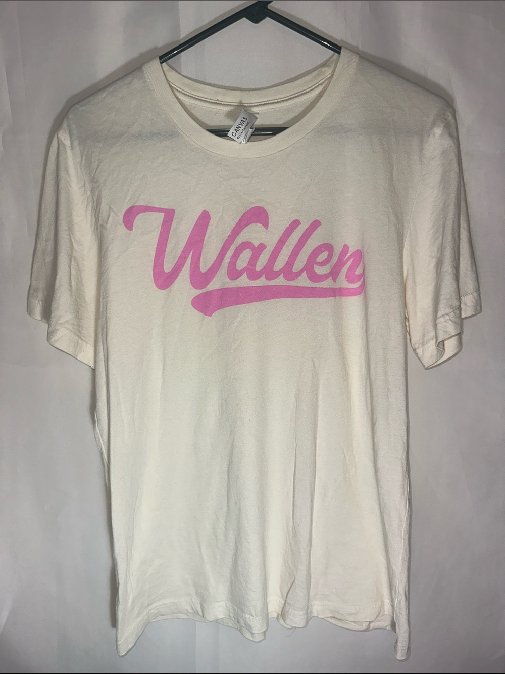 Morgan Wallen Pink Logo Graphic T-Shirt Cream Bella Canvas Size L Country Music